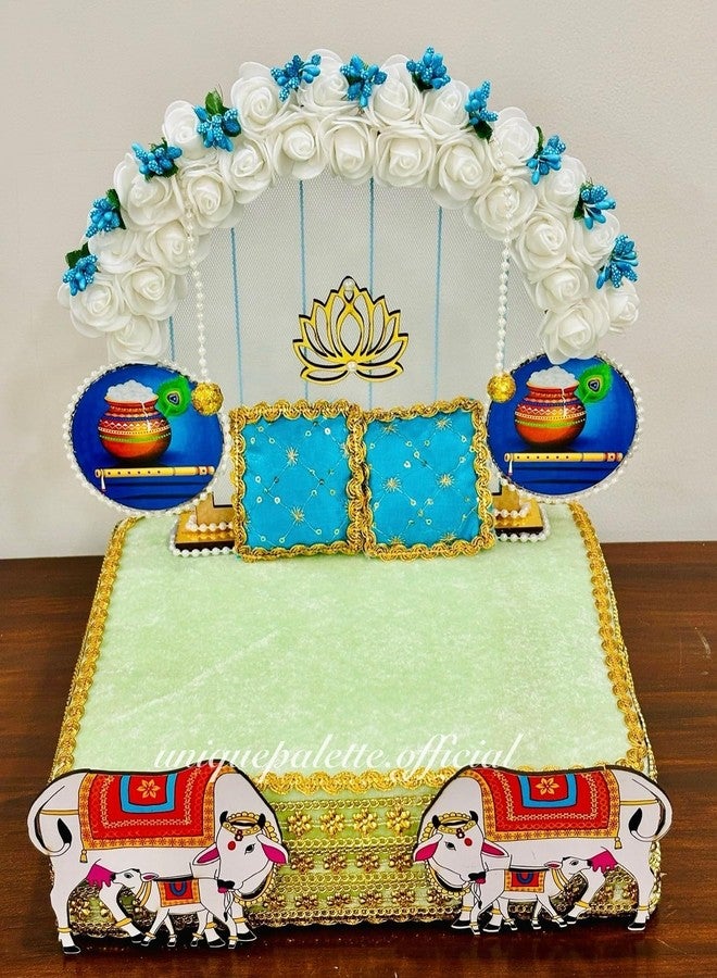 Unique Palette أريكة خشبية / قماشية فريدة من نوعها لـ Laddu ReligiousGopal Ji مقاس 1، 2، 3،4 رقم | لادو جوبال بيتاك|أريكة لجوبال جي | جولة سينغاسان كانها جي مع وسادتين إضافيتين | بال جوبال أسان، متعدد الألوان - Image 5